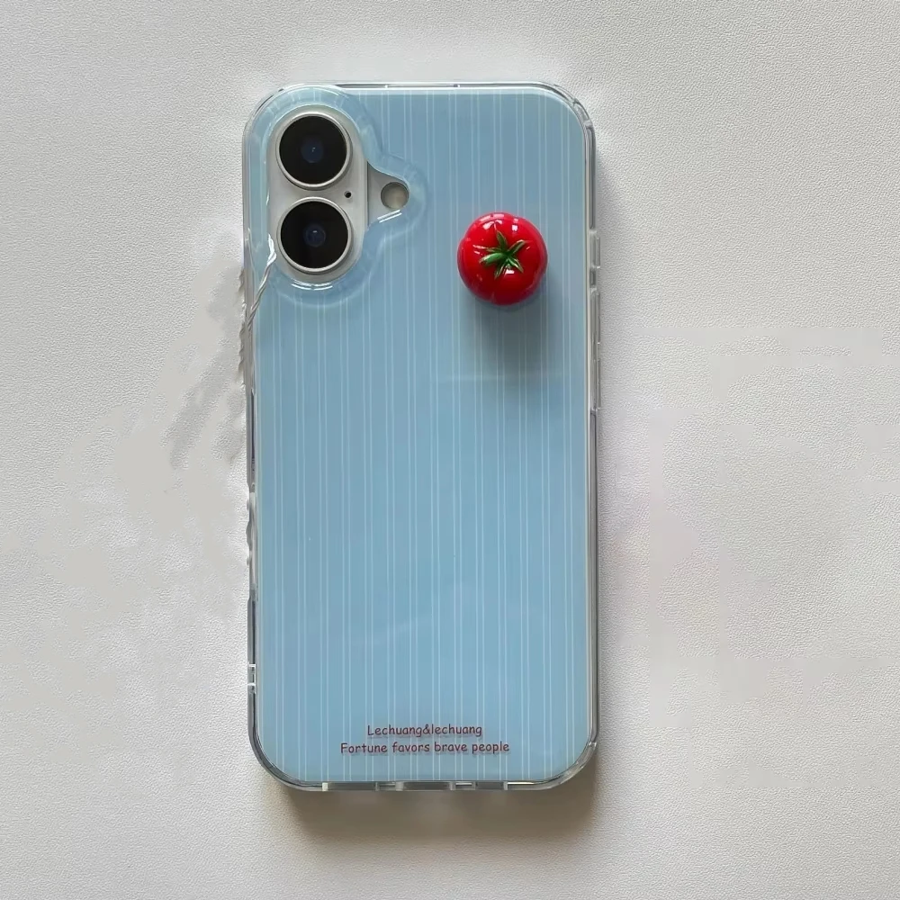 Phone Cases Blue - Cute Blue Stripe Funny Stereoscopic Tomato