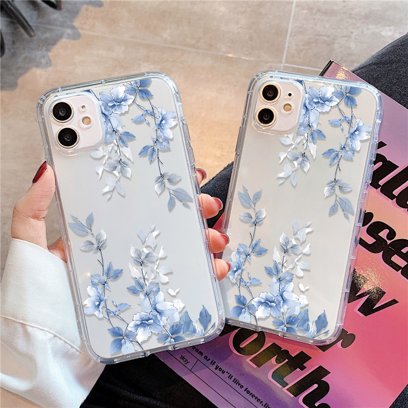 Phone Cases Blue - Blue Flower Transparent Phone Case For
