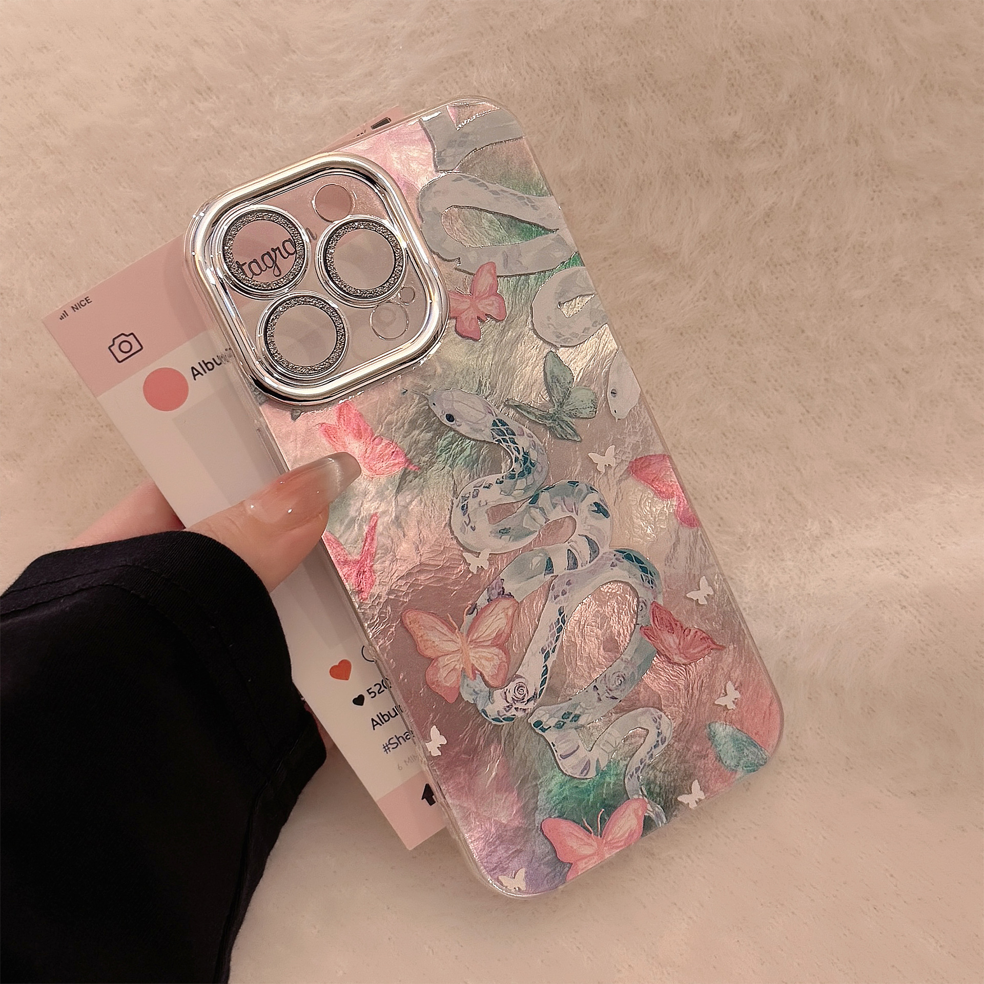 Phone Cases Ysl - Luxury Snake Butterfly Iridescent Phone Case