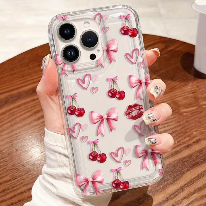 Red Bow Cherry Silicone Clear  - Phone Cases For Samsung S21 5G บทวิจารณ์และราคา