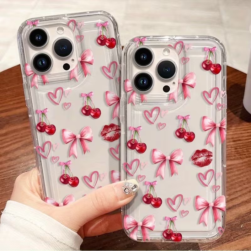 Red Bow Cherry Silicone Clear  - Phone Cases For Samsung S21 5G บทวิจารณ์และราคา