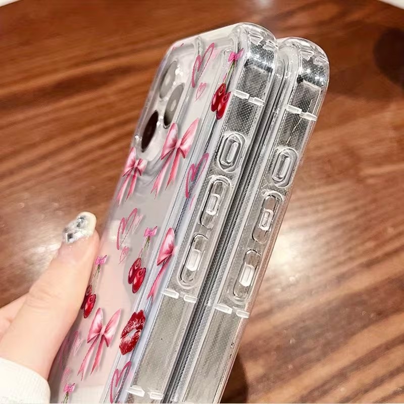 Red Bow Cherry Silicone Clear  - Phone Cases For Samsung S21 5G บทวิจารณ์และราคา