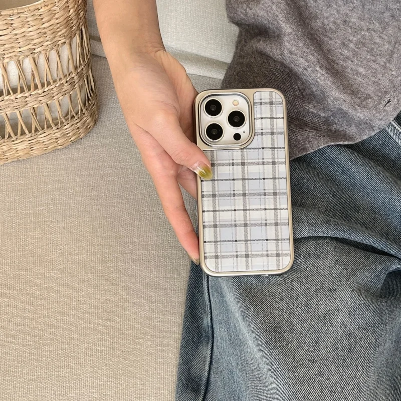 Korean Ins Epoxy Blue Plaid Pa - Phone Cases Blue บทวิจารณ์และราคา