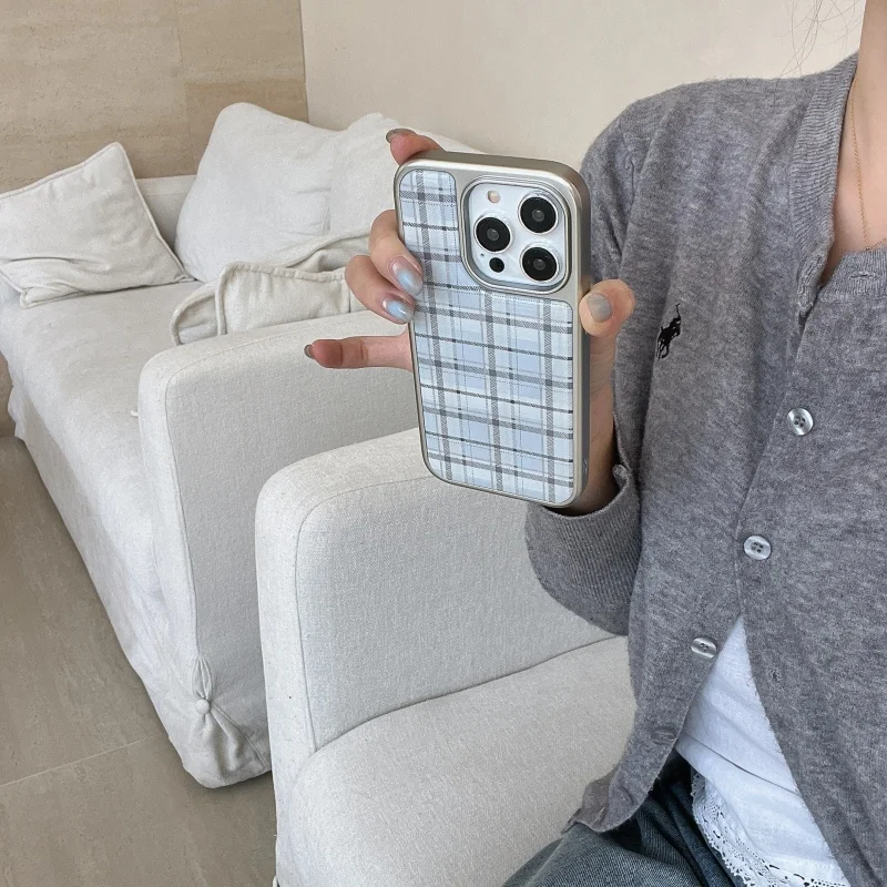 Korean Ins Epoxy Blue Plaid Pa - Phone Cases Blue บทวิจารณ์และราคา