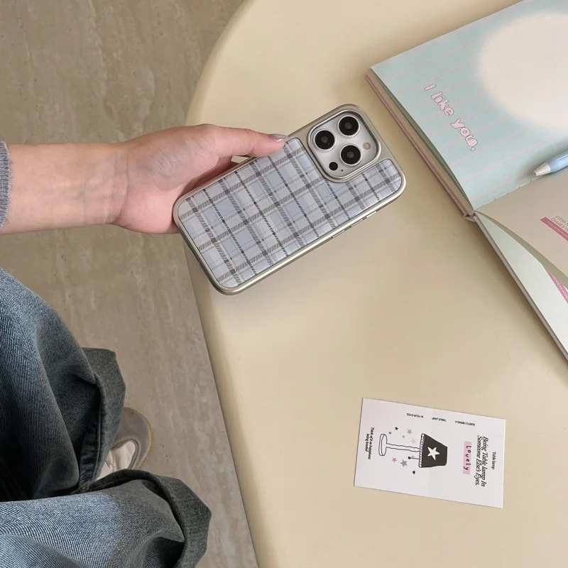 Korean Ins Epoxy Blue Plaid Pa - Phone Cases Blue บทวิจารณ์และราคา