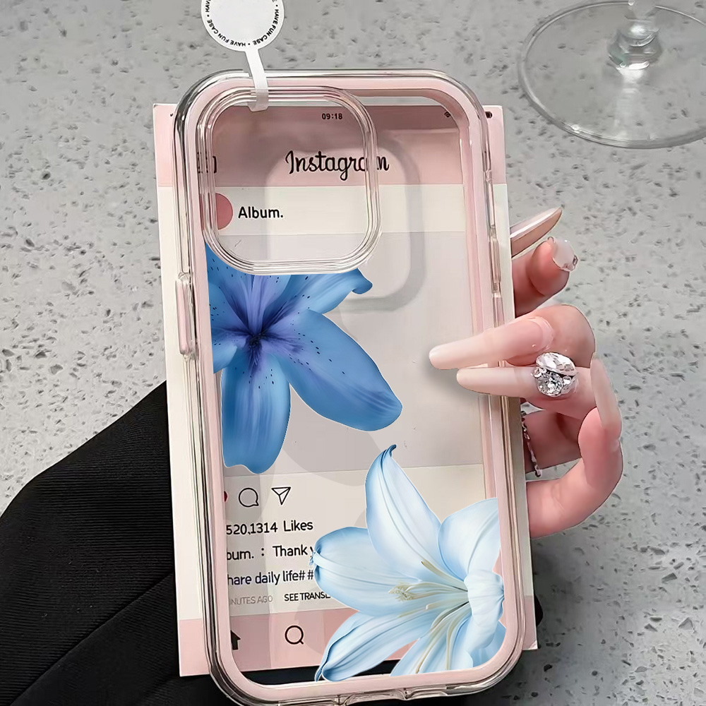 Blue Lily Flower Clear Phone C - Phone Cases Blue บทวิจารณ์และราคา