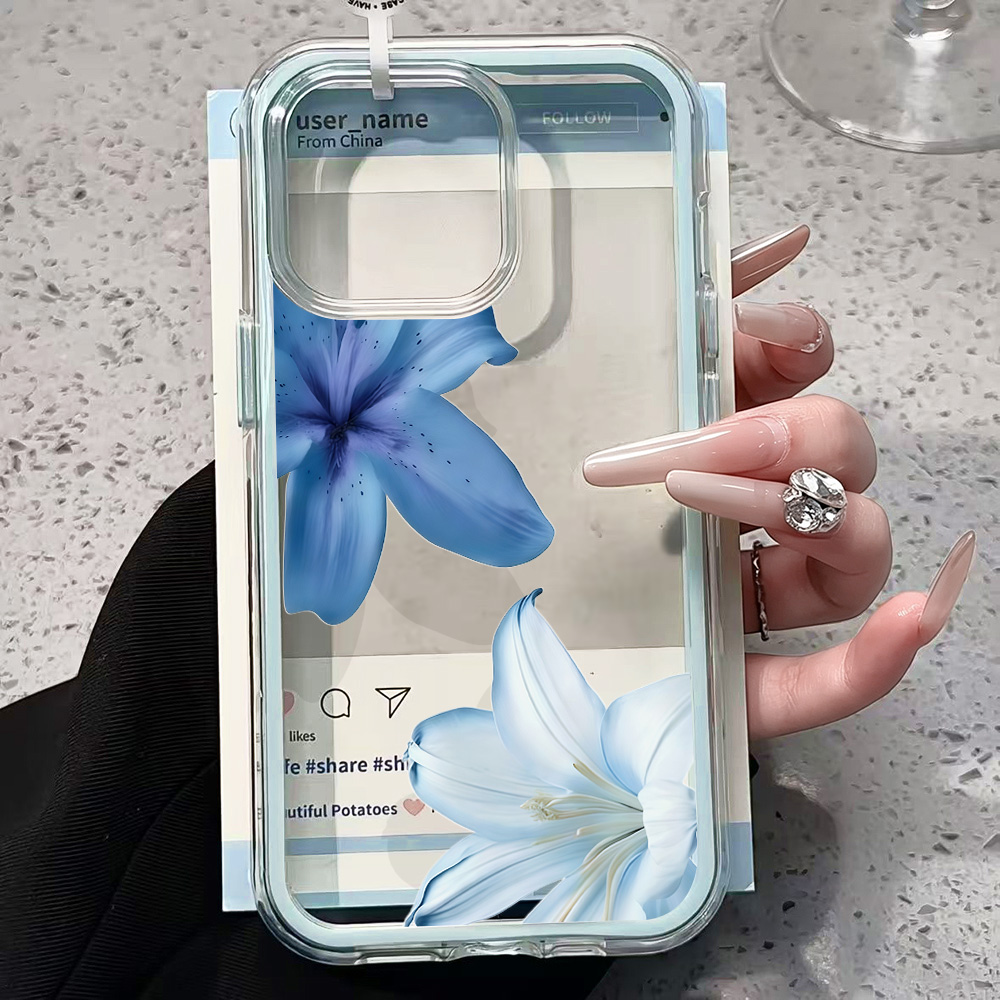 Blue Lily Flower Clear Phone C - Phone Cases Blue บทวิจารณ์และราคา