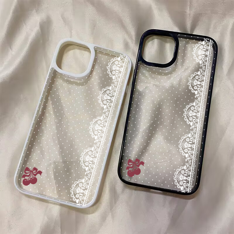 Cute Cherry Bow White Lace Pol - Phone Cases Polka Dot บทวิจารณ์และราคา