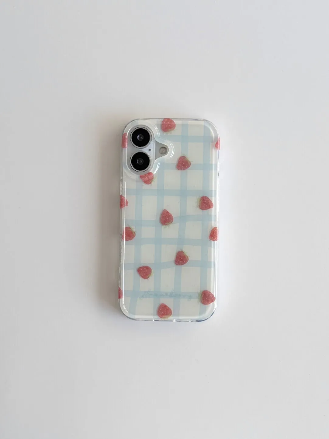 Fresh Blue Grid Pattern Strawb - Phone Cases Blue บทวิจารณ์และราคา