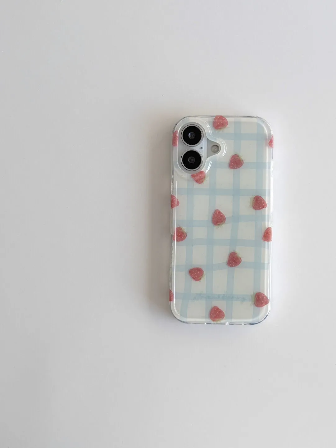 Fresh Blue Grid Pattern Strawb - Phone Cases Blue บทวิจารณ์และราคา