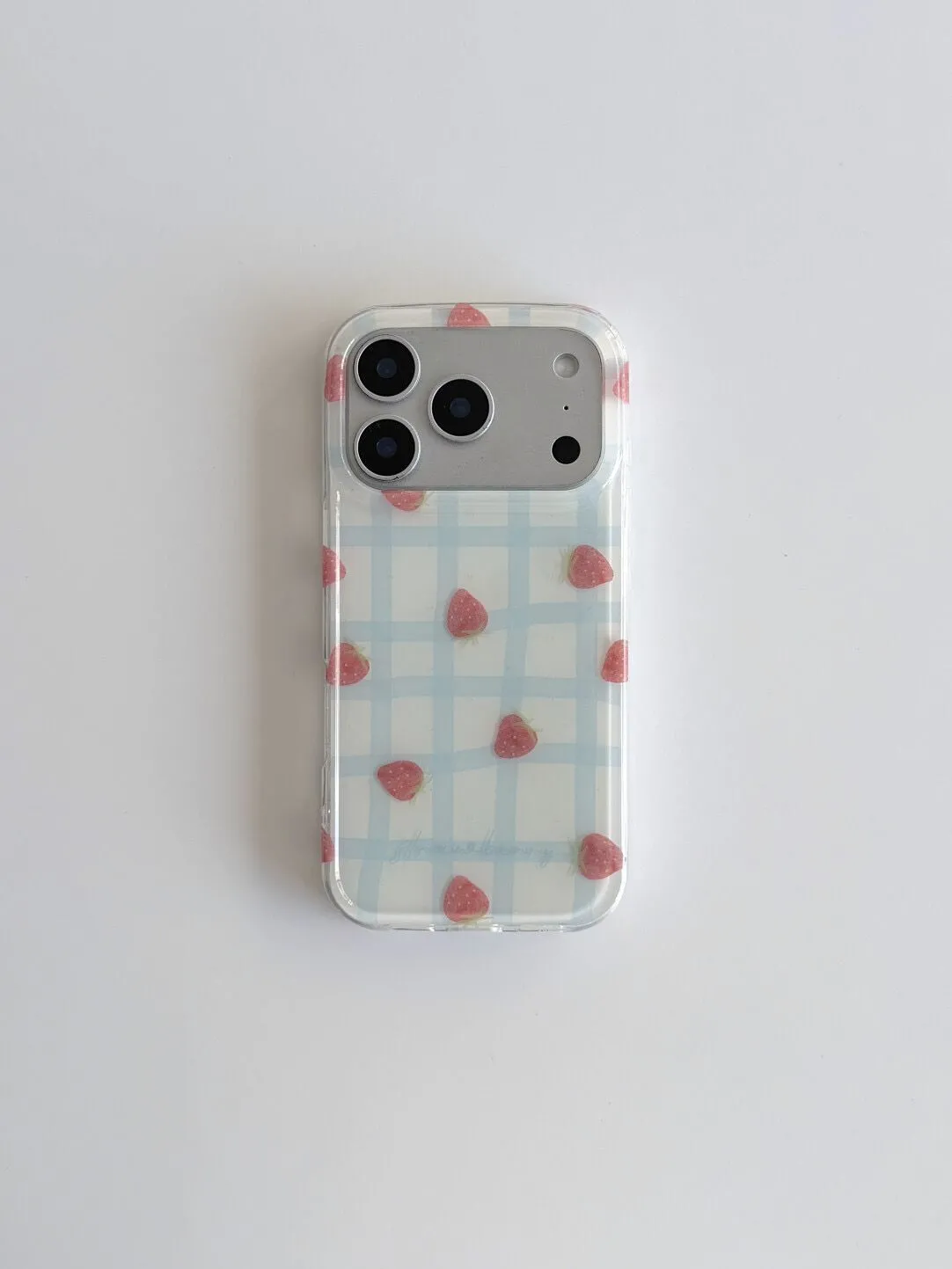 Fresh Blue Grid Pattern Strawb - Phone Cases Blue บทวิจารณ์และราคา