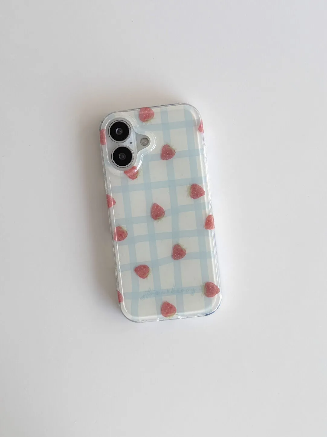 Fresh Blue Grid Pattern Strawb - Phone Cases Blue บทวิจารณ์และราคา