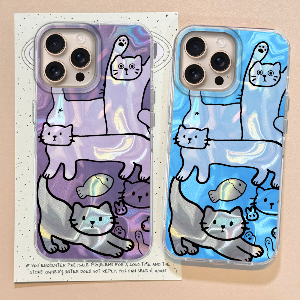 Purple Line Cat Fish Water Tex - Phone Cases Cat บทวิจารณ์และราคา