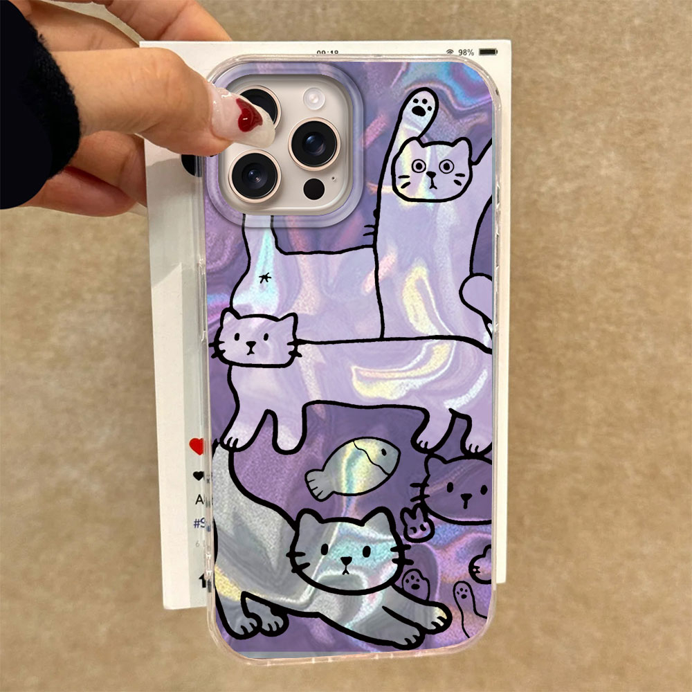 Purple Line Cat Fish Water Tex - Phone Cases Cat บทวิจารณ์และราคา