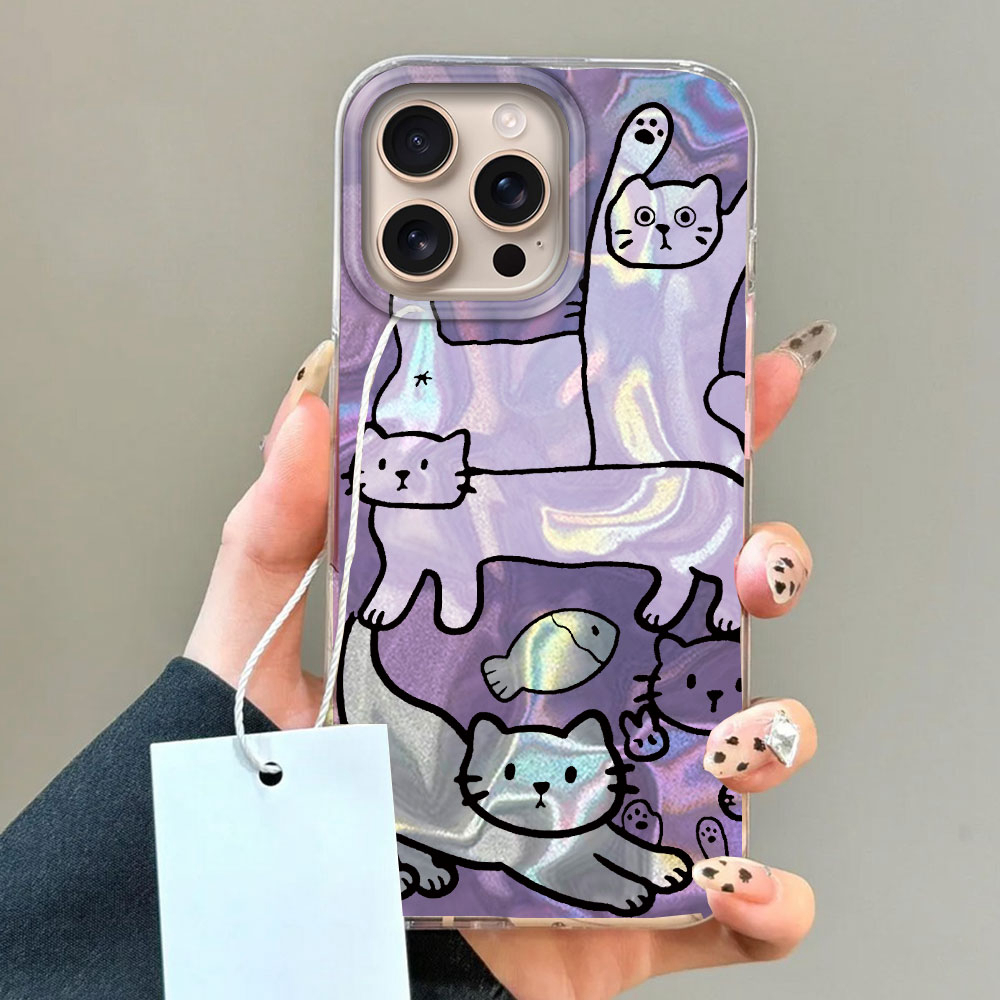 Purple Line Cat Fish Water Tex - Phone Cases Cat บทวิจารณ์และราคา