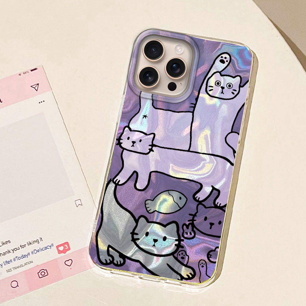 Purple Line Cat Fish Water Tex - Phone Cases Cat บทวิจารณ์และราคา